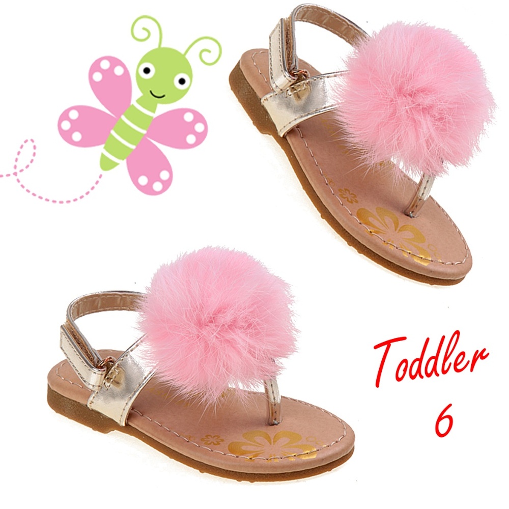 Laura Ashley Gold & Pink Pom-Pom Sandal - Girls
